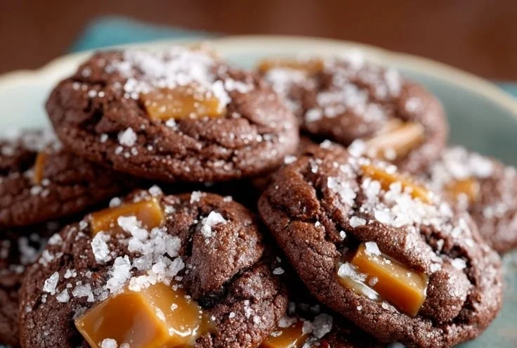 Delicious caramel salted chocolate cookies with a hint of sea salt.