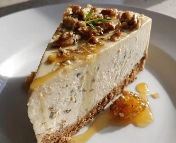 Slice of Earl Grey cheesecake with a tea-infused flavor