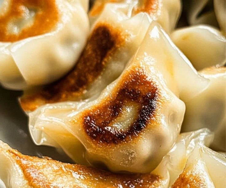 Delicious Chinese beef dumplings with celery served on a plate