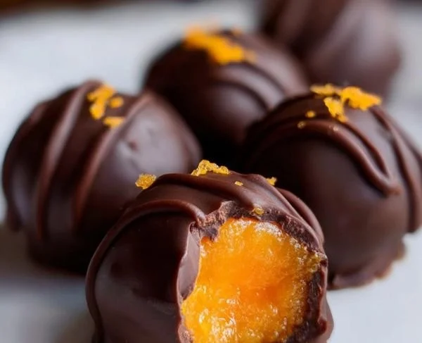 Delicious chocolate-dipped orange creams with a creamy filling.