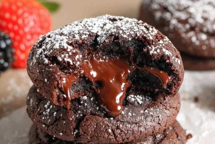 Delicious chocolate lava brownie cookies with a gooey center.