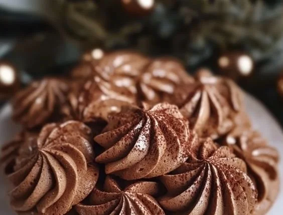 Delicious Chocolate Meringue Cookies on a plate, showcasing their crispy texture.
