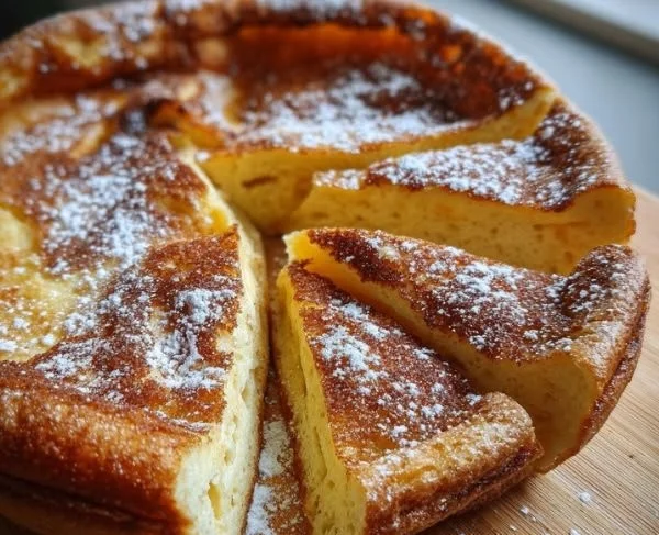 Fluffy Cinnamon Sugar Dutch Baby Pancake served with fresh fruit and syrup