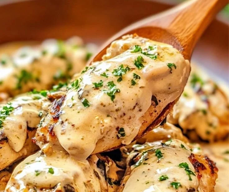 Cream cheese chicken dish served with herbs and spices