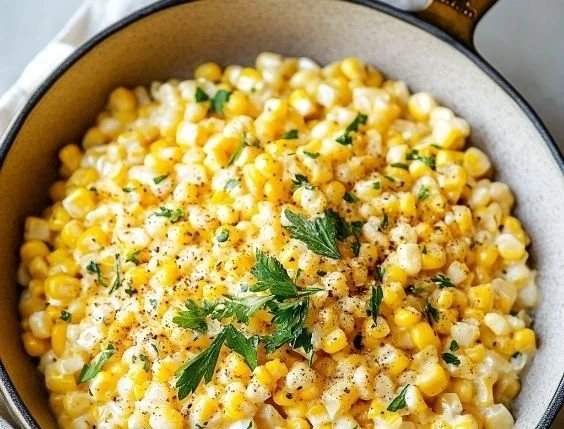 Creamy buttered creamed corn side dish served in a bowl