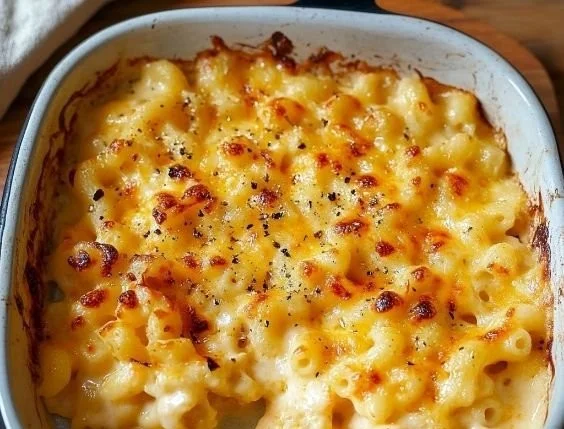 Bowl of creamy macaroni and cheese topped with fresh herbs