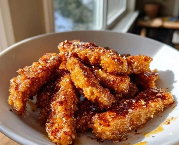 Crispy honey mustard tofu tenders served with a side salad