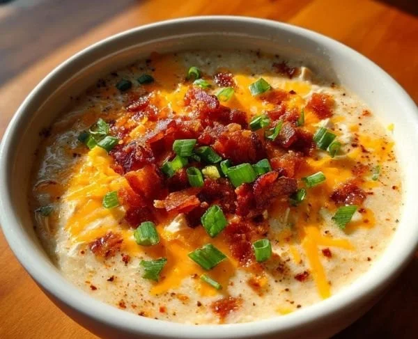 Crockpot Crack Chicken Soup in a bowl with herbs and toppings