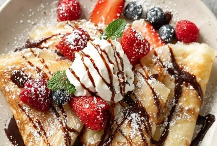 Delicate crepes crafted by JB, showcasing delicious flavors and beautiful presentation.