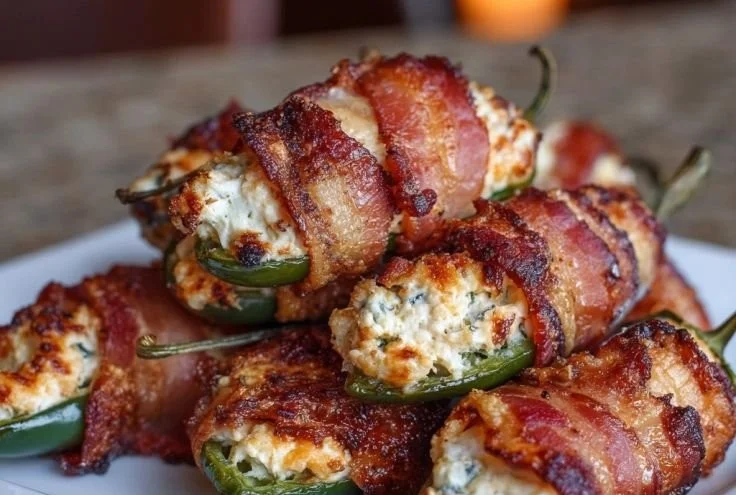 Easy bacon-wrapped jalapeño poppers ready for serving