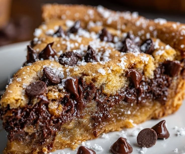 Easy chocolate chip cookie pie with gooey chocolate filling and golden crust