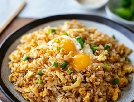Bowl of homemade Egg Fried Rice with vegetables and scrambled eggs