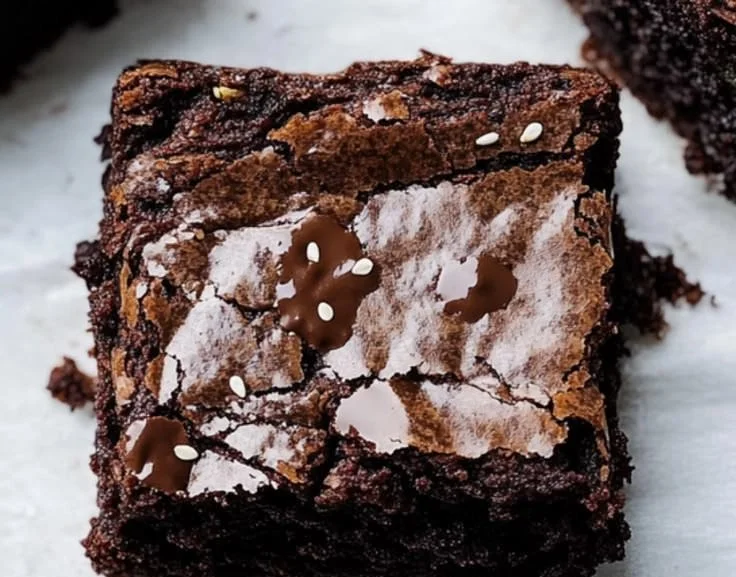 Delicious fudgy zucchini brownies topped with chocolate chips and nuts.