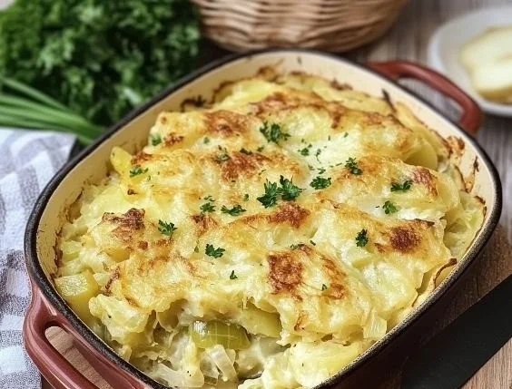 Irish cabbage and potatoes dish served on a wooden table