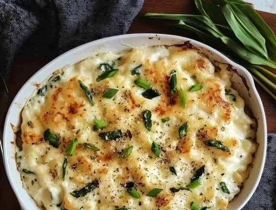 A serving of Irish Champ with creamy mashed potatoes and scallions.