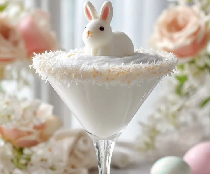 Delicious Marshmallow Bunny Martini with marshmallows and cocktail garnish