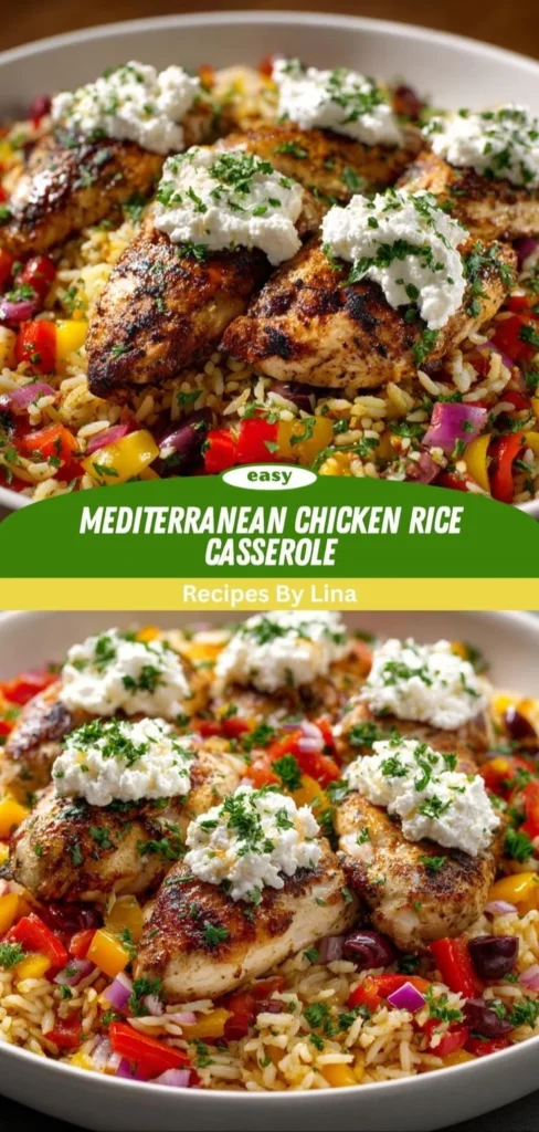 Mediterranean Chicken Rice Casserole topped with fresh herbs and spices