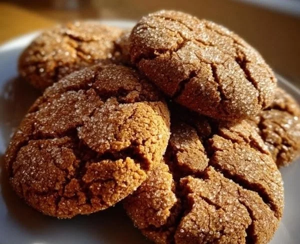 Homemade Molasses Crackle Cookies sprinkled with sugar on a baking sheet.