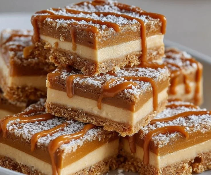 Deliciously creamy and crunchy no-bake Biscoff slice dessert