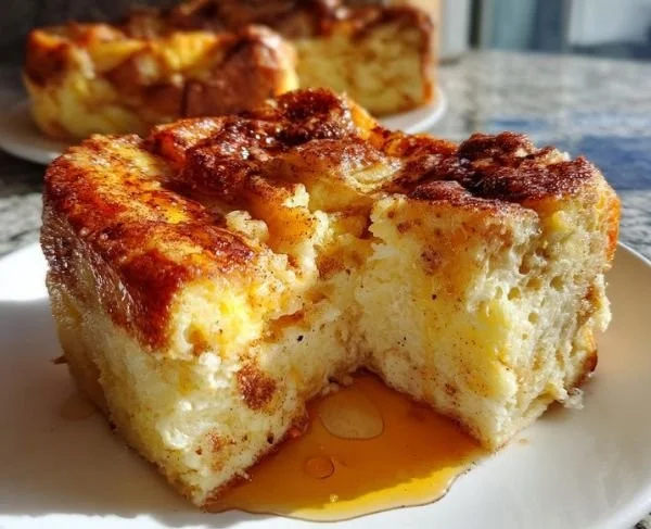 Delicious oven-baked French toast casserole served in a baking dish