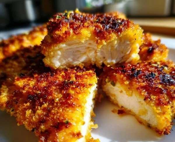 Crispy Parmesan Crusted Chicken served with a side of vegetables