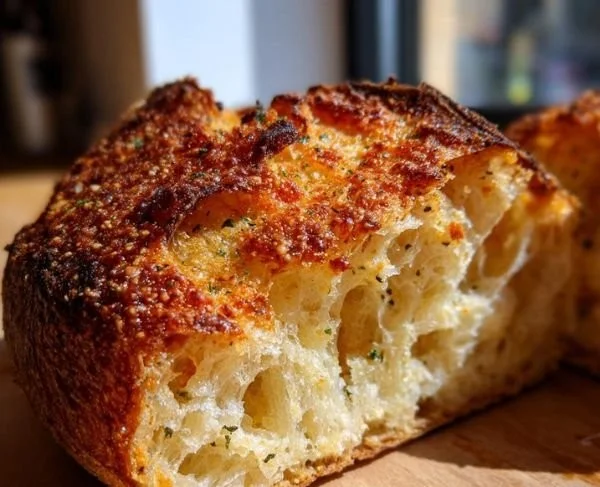 Freshly baked Parmesan Garlic Artisan Bread ready to serve.