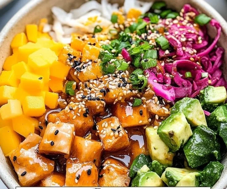 Delicious poke bowl with fresh ingredients and vibrant colors