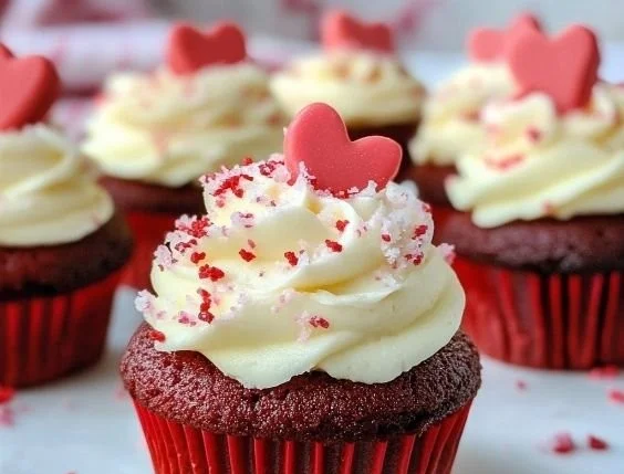 Red Velvet Cheesecake Cupcakes topped with cream cheese frosting