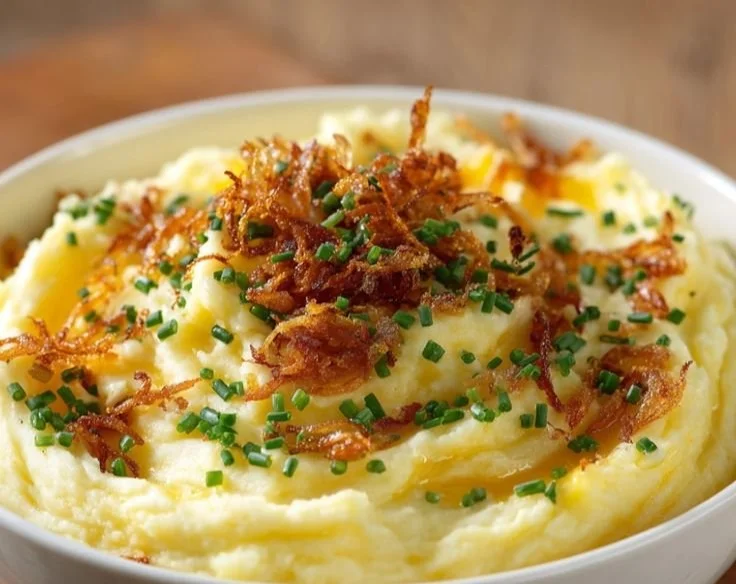 Creamy roasted garlic mascarpone potatoes served in a bowl