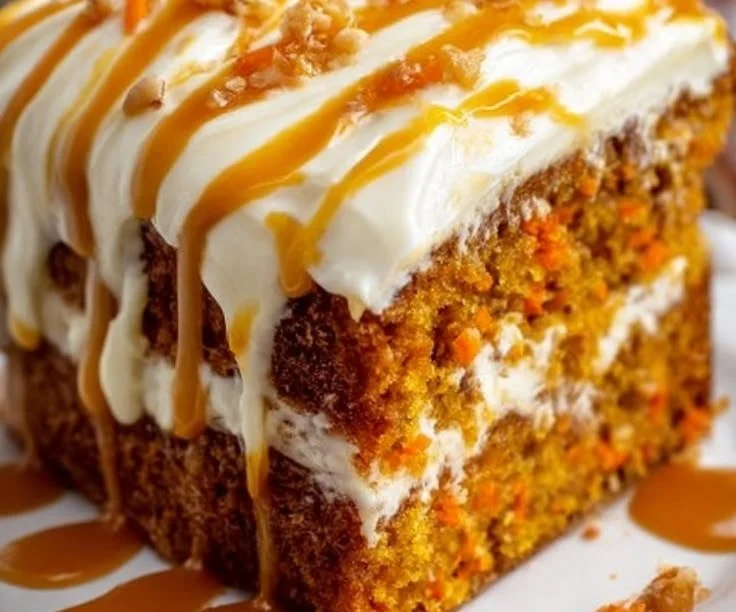 Delicious salted caramel carrot cake with cream cheese frosting
