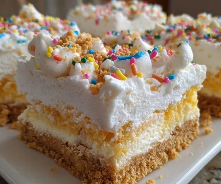 Santa's No-Bake Sugar Cookie Bars dessert topped with holiday decorations.