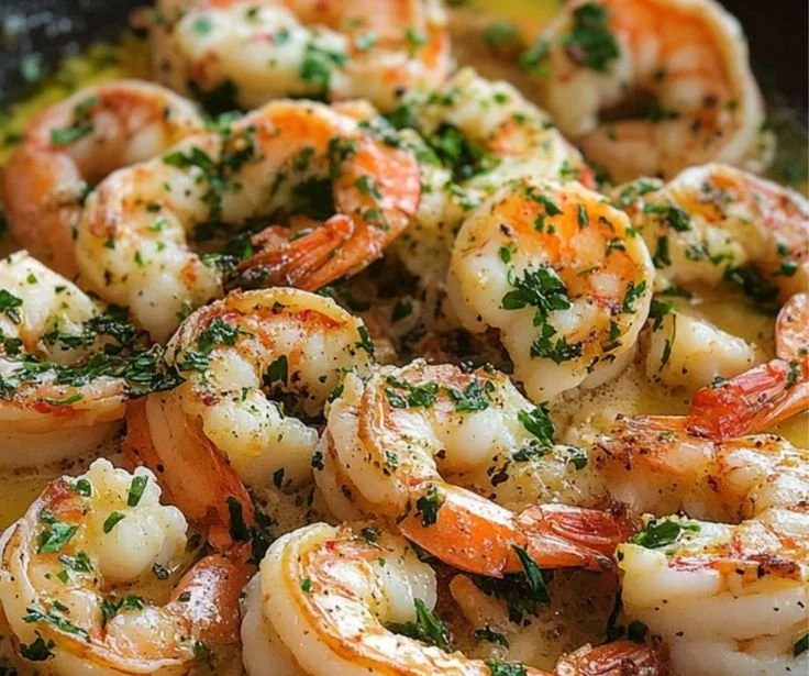 Delicious plate of shrimp scampi with garlic and lemon sauce