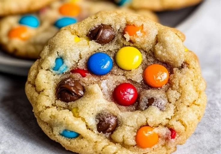 Delicious soft-baked M&M cookies with colorful candy pieces