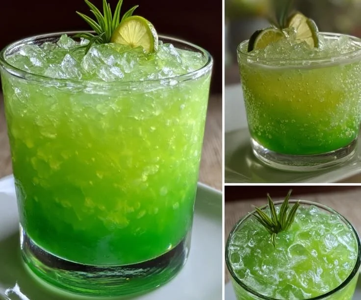 Delicious creamy tropical bliss dessert garnished with green fruits for St. Patrick's Day.