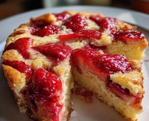 Delicious strawberry dump cake served with whipped cream
