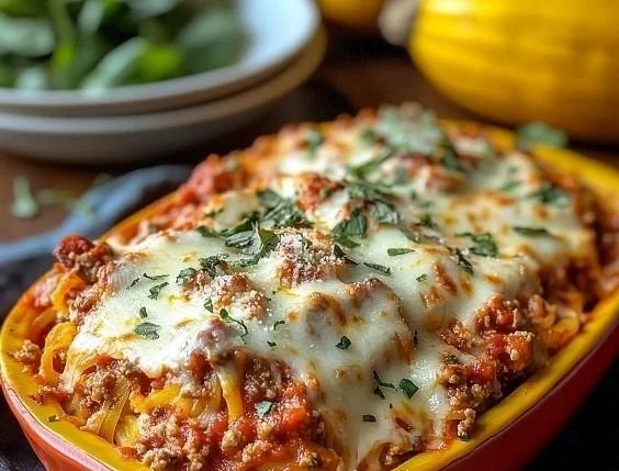 Plate of Turkey with Marinara sauce served over spaghetti squash