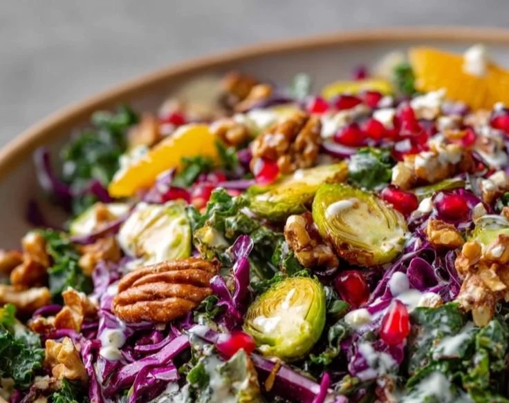 Colorful winter chopped salad with fresh vegetables and dressing