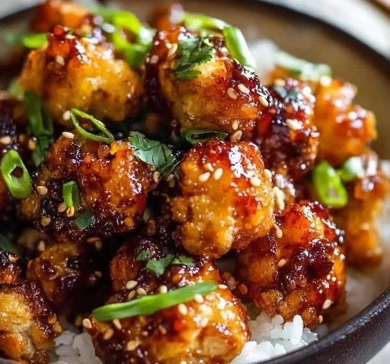 Air-fried Korean chili cauliflower served in a bowl with garnish