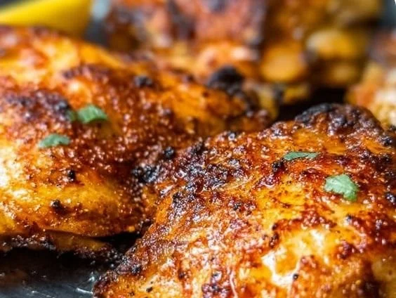 Crispy air fryer chicken thighs served with vegetables