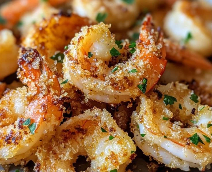 Air Fryer Garlic Parmesan Shrimp served on a plate with herbs