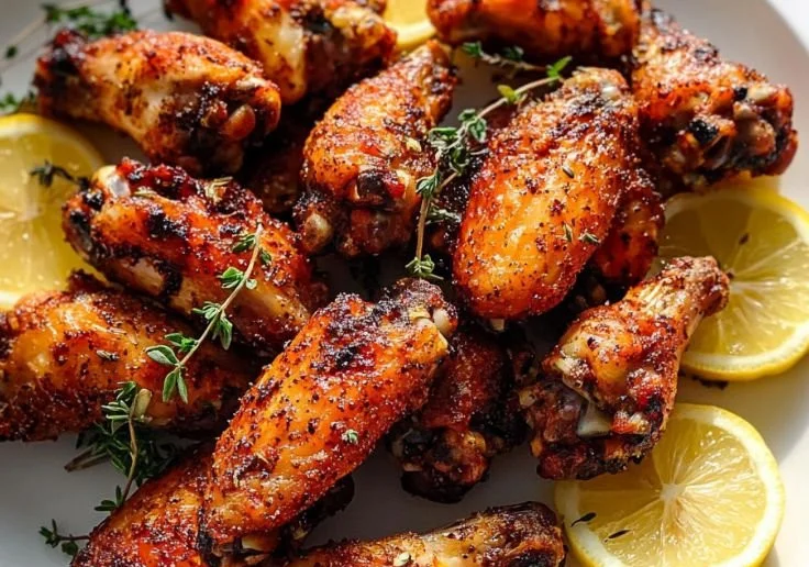 Air Fryer Mediterranean Crispy Chicken Wings served on a platter