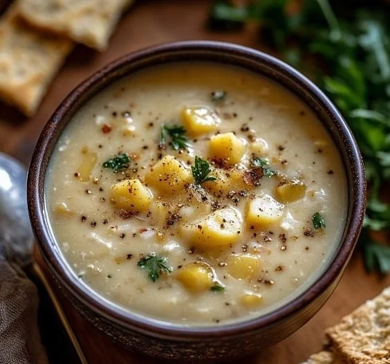 Bowl of Amish Snow Day Soup filled with vegetables and hearty ingredients