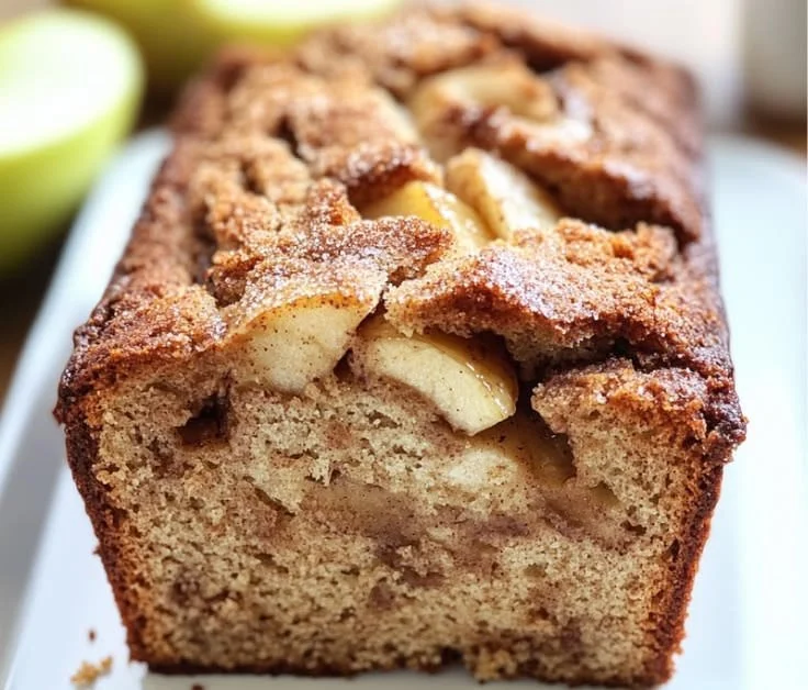 Delicious freshly baked Apple Cinnamon Loaf on a wooden table