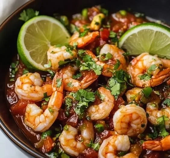 Delicious authentic Mexican shrimp recipe served with vibrant garnishes