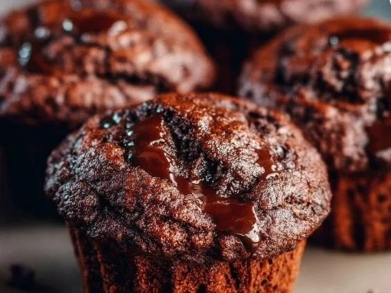 Bakery-style double chocolate zucchini muffins with rich chocolate and zucchini