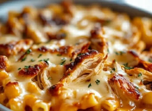 BBQ Chicken Mac and Cheese: Creamy pasta topped with smoky BBQ chicken
