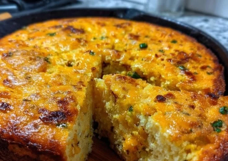 Delicious slice of homemade Creole Cornbread with herbs and spices