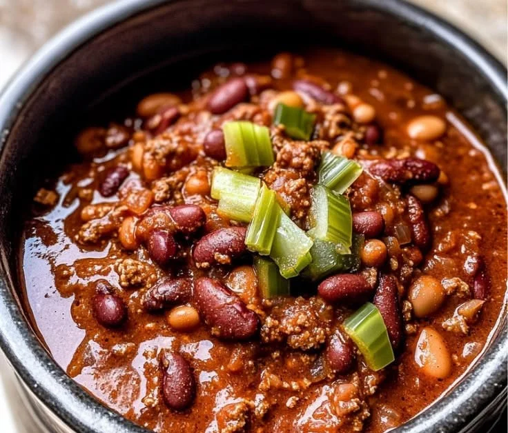 Delicious slow cooker chilli con carne served in a bowl with toppings.