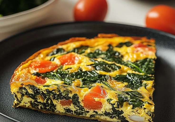 Delicious spinach frittata cooked in a skillet, perfect for breakfast
