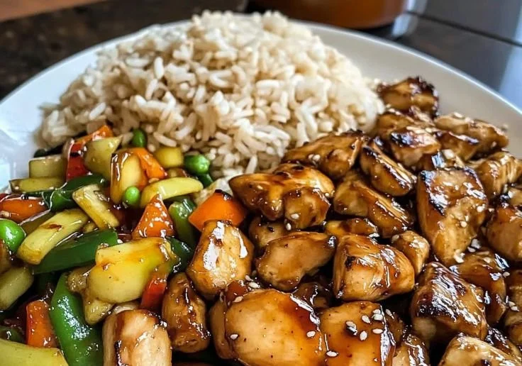 Deliciously grilled Blackstone Hibachi Chicken served with vegetables.